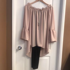 Taupe Off the Shoulder Bell Sleeve Blouse Shirt